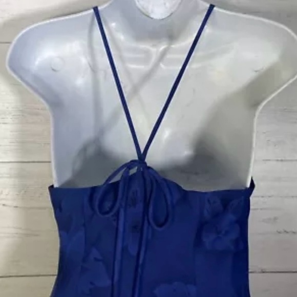 Vintage Y2K Blue Sleeveless Maxi Dress Handkerchief Hem Open Back Sz 6 - Picture 3 of 5